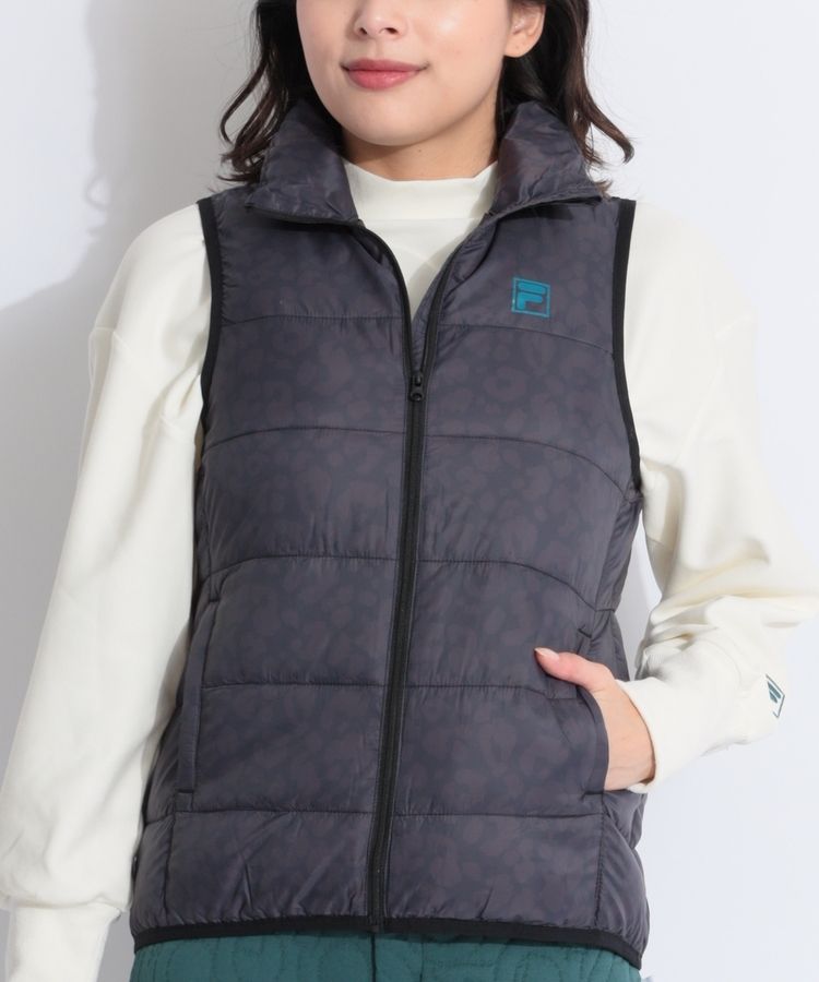 フィラゴルフ FG 【撥水】レオパード柄ライトダウンベスト レディース