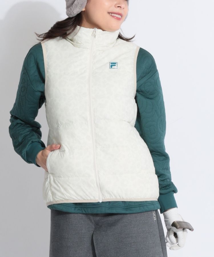 フィラゴルフ FG 【撥水】レオパード柄ライトダウンベスト レディース