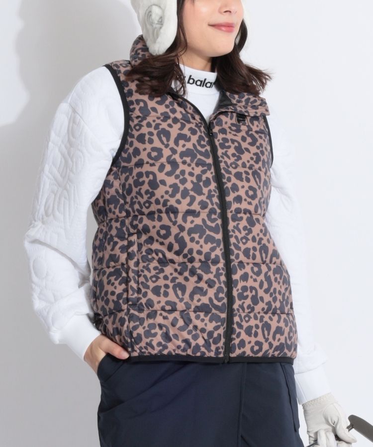 フィラゴルフ FG 【撥水】レオパード柄ライトダウンベスト レディース