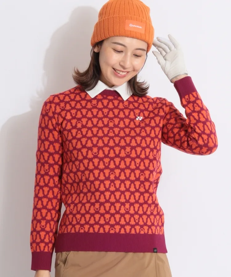 YX 【手洗い可】ジャガード総柄クルーネックセーター