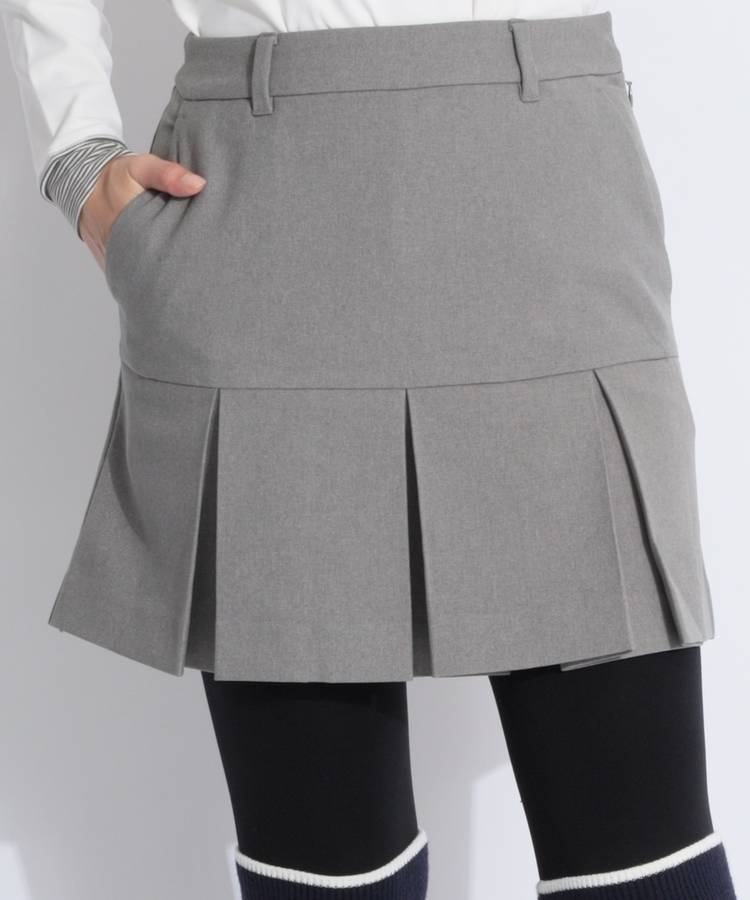 BE 【ストレッチ】一体型ペチパンツタックプリーツスカート