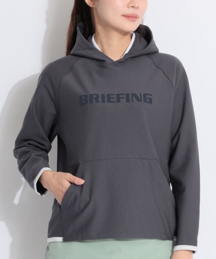 ブリーフィングゴルフ BR フロッキーロゴプリント裏起毛プルパーカー