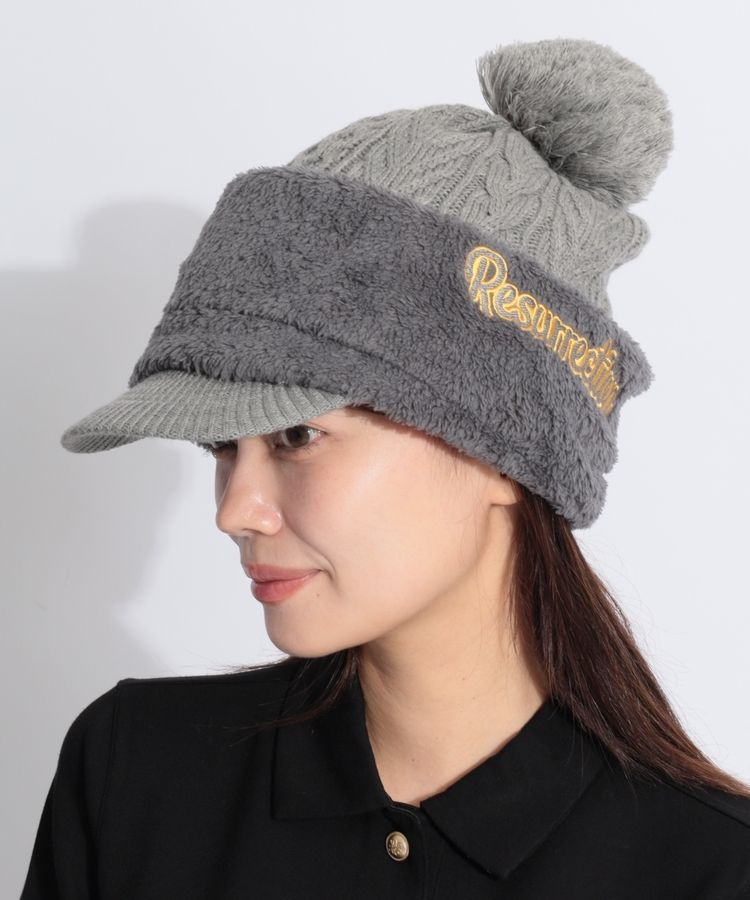 レザレクション RR ネックウォーマー付きケーブル編みニットキャップ