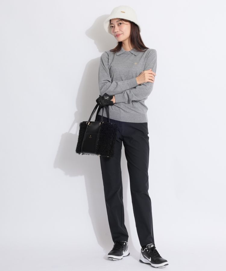 St Andrews グレー　ニット LL セントアンドリュース SA バックラインウール混2WAY衿付きニット