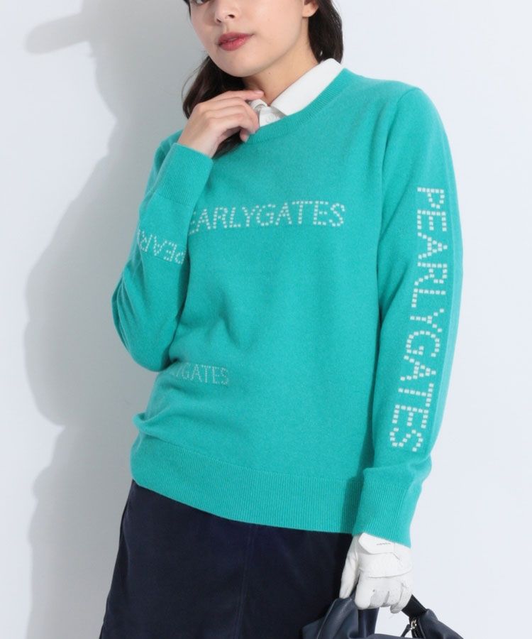 ジャガードロゴカシミヤクルーネックニット