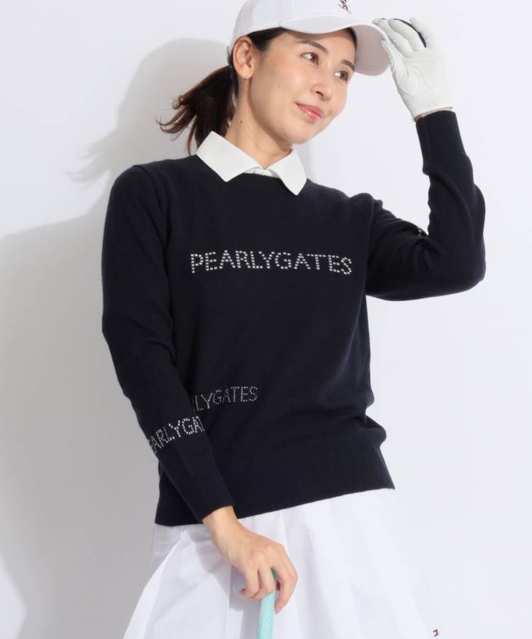 PG ジャガードロゴカシミヤクルーネックニット