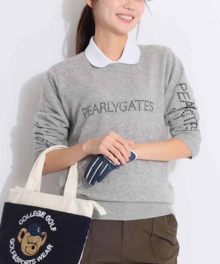 パーリーゲイツ ウエア カシミヤセーター グレー ロゴ入り パーリー