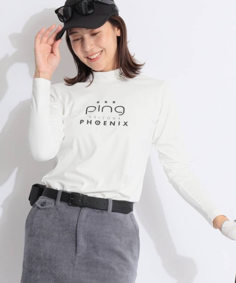 PN 【低通気保温】ロゴプリントスムースモックネック長袖カットソー