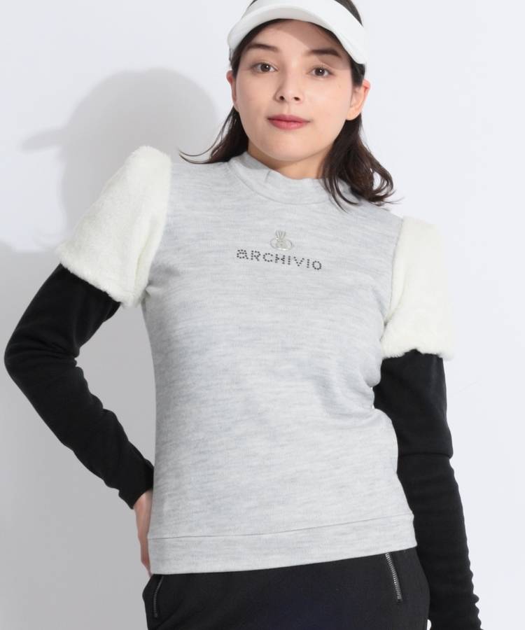 AR パフスリーブモックネックニットカットソー