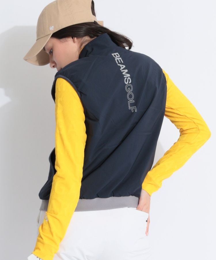 【美品】ビームスゴルフ BEAMS GOLF レディース ベスト M ビームスゴルフ BE 【撥水ストレッチ】バックプリントスタンドネック