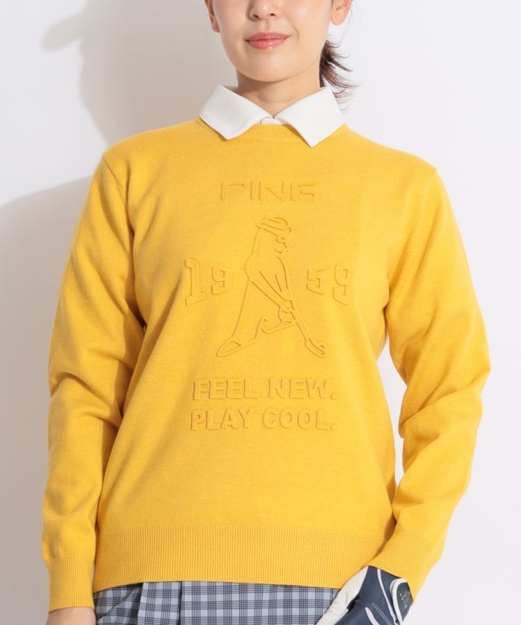 エンボスロゴウールライククルーネックニット