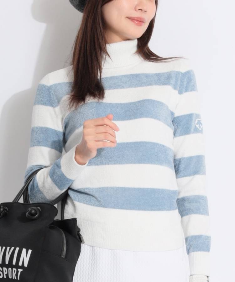 DE 【手洗い可能】ボーダー柄モールタートルネックニット