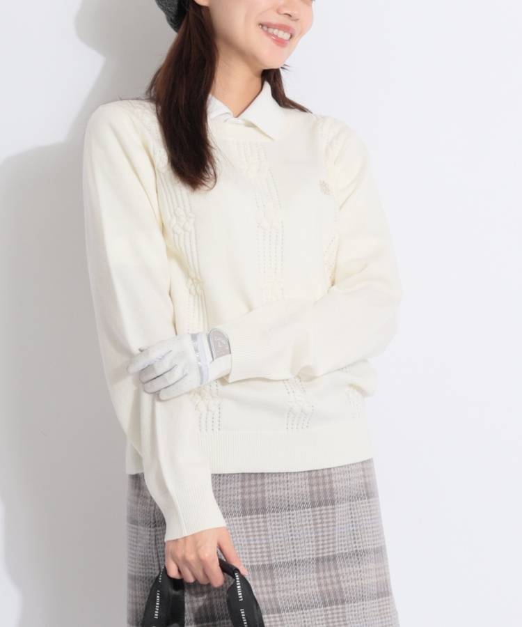 SA アイレットリブフラワーカシミヤ混クルーネックニット