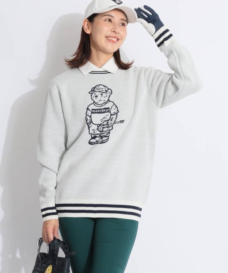 CU 【TeddyBear】【ユニセックス】ビッグベアジャガードクルーネックニット