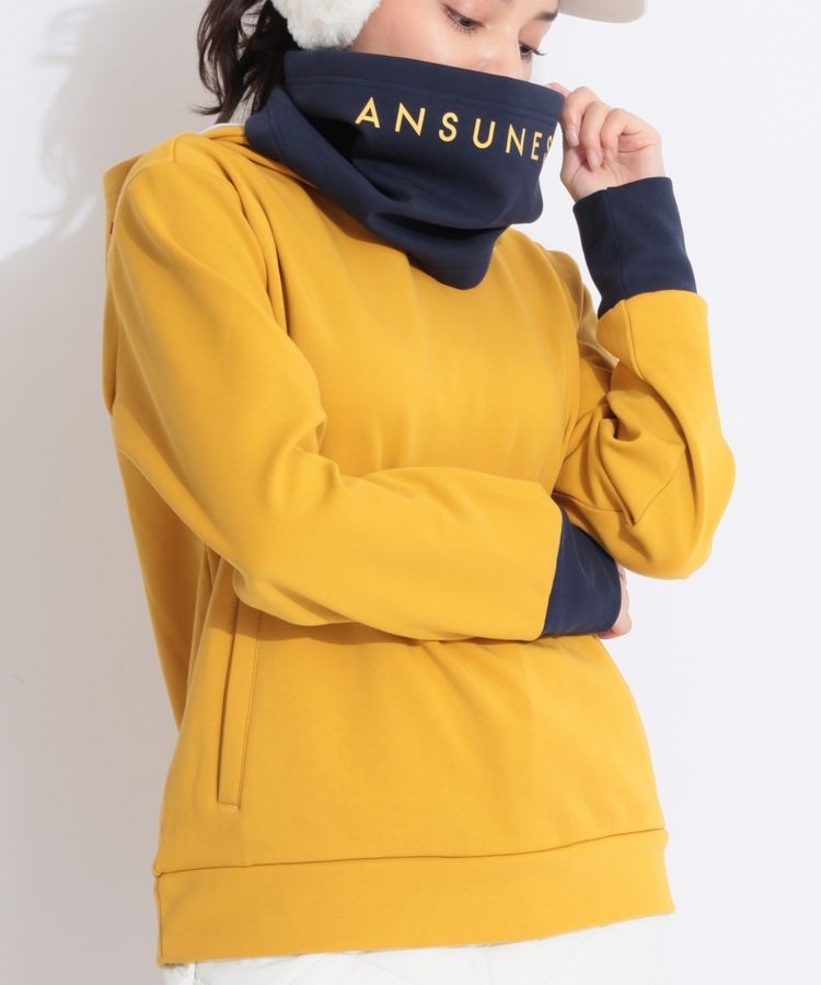 【保温ストレッチ】ネックウォーマー付裏起毛バックタックパーカー