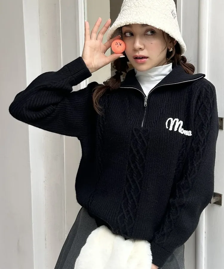 アディダスゴルフ AG ビッグポンポン付きケーブル編みニットキャップ