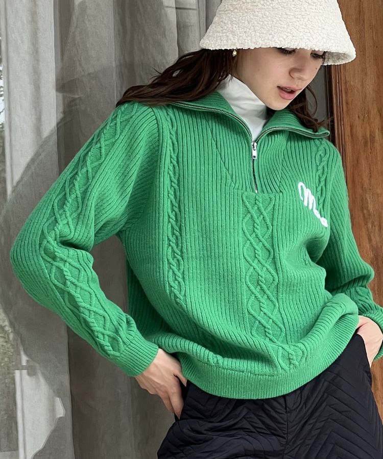 モナデルソル MD ハーフジップケーブル編みニットプルオーバー