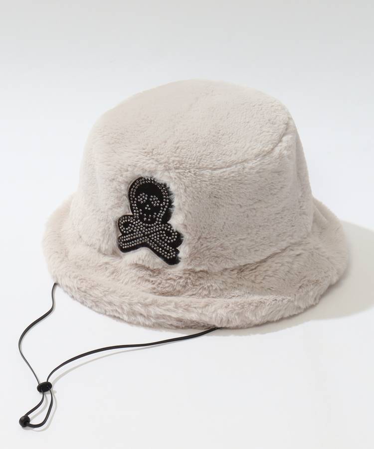 ML ラインストーンロゴフェイクファーバケットハット