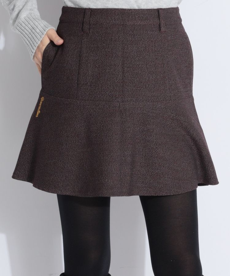 【発熱保温】サイド刺繍ツイードフレアスカート
