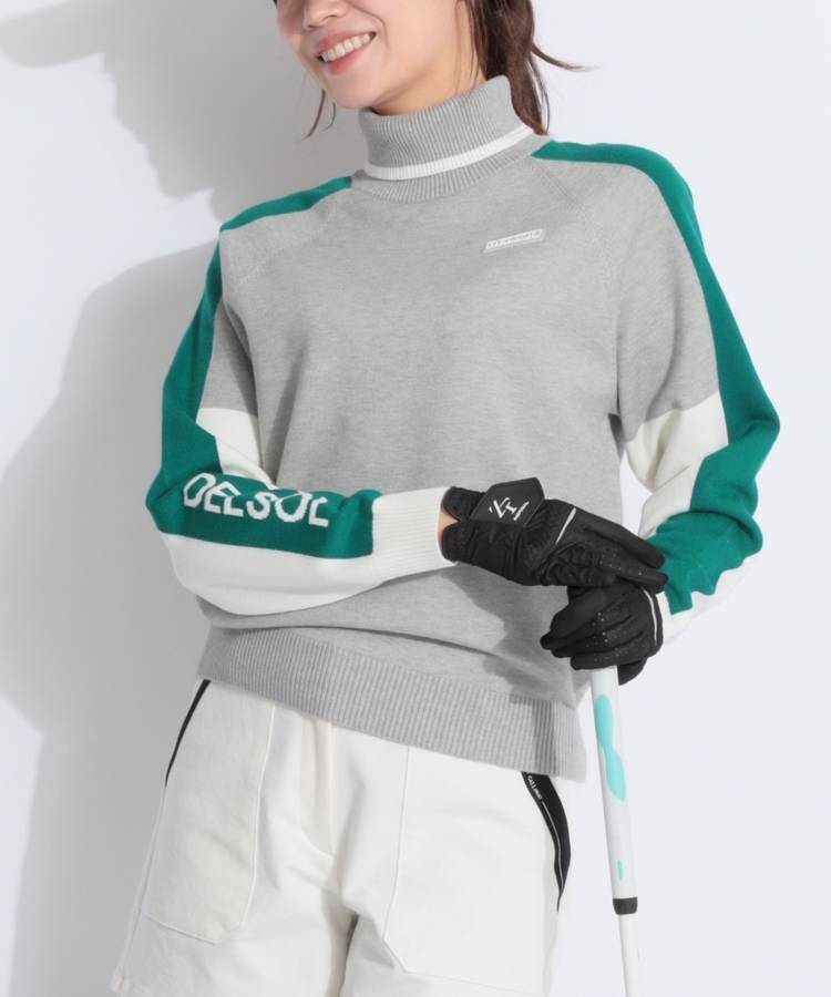 DL スリーブラインカラーブロックタートルネックニット