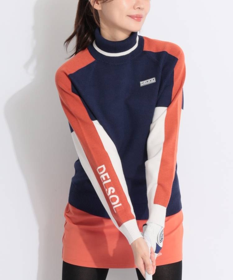 DL スリーブラインカラーブロックタートルネックニット