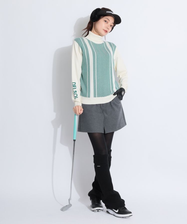 デルソルゴルフ DL ヘリンボーンラインタートルネックニット