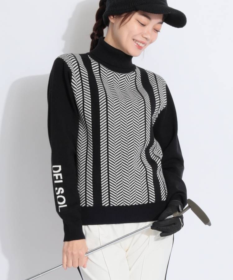 DL ヘリンボーンラインタートルネックニット