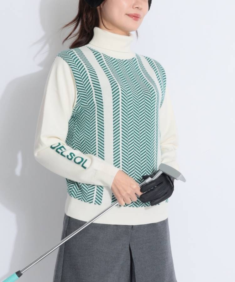 DL ヘリンボーンラインタートルネックニット