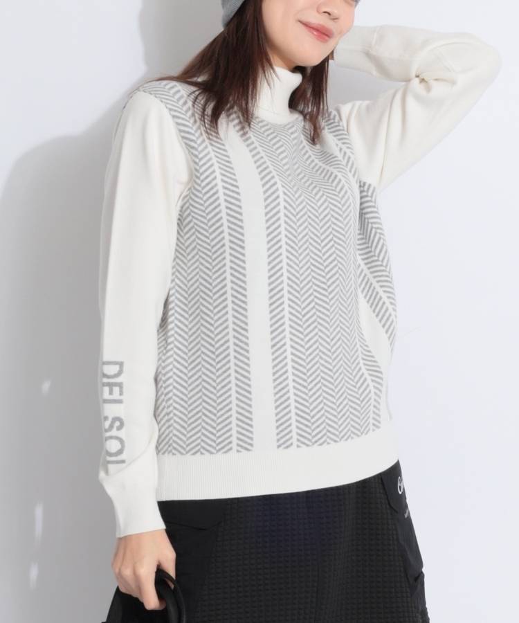 DL ヘリンボーンラインタートルネックニット