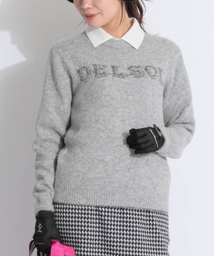DL ラメ混ロゴブークレクルーネックニット