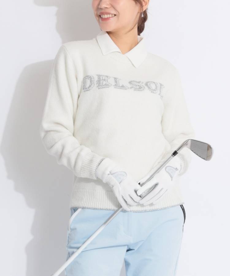 DL ラメ混ロゴブークレクルーネックニット