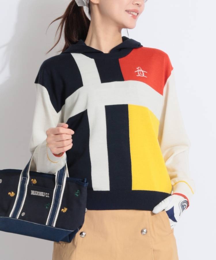 MW 【手洗い可能】フーディライナー付き配色クルーネックニット