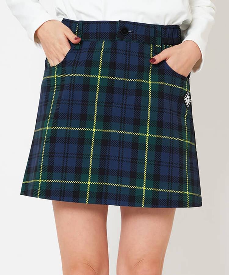 VI 【撥水ストレッチ】一体型ペチパンツ付きタータンチェックスカート