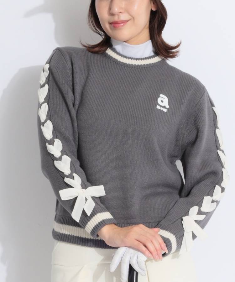 AR 編みリボンクルーネックニット