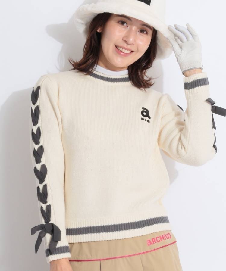AR 編みリボンクルーネックニット
