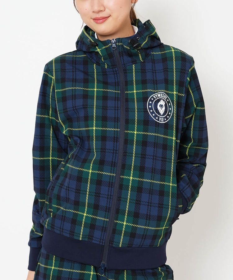 【撥水ストレッチ】タータンチェックフーディーブルゾン