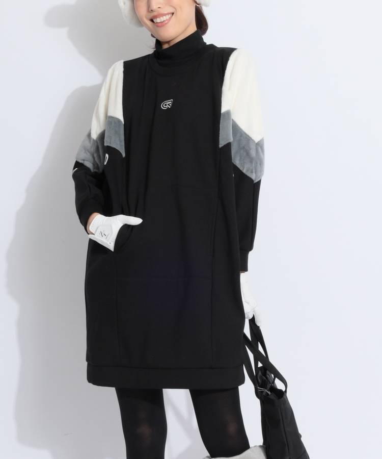 CU 配色ファー切替裏起毛ドルマンスリーブワンピース