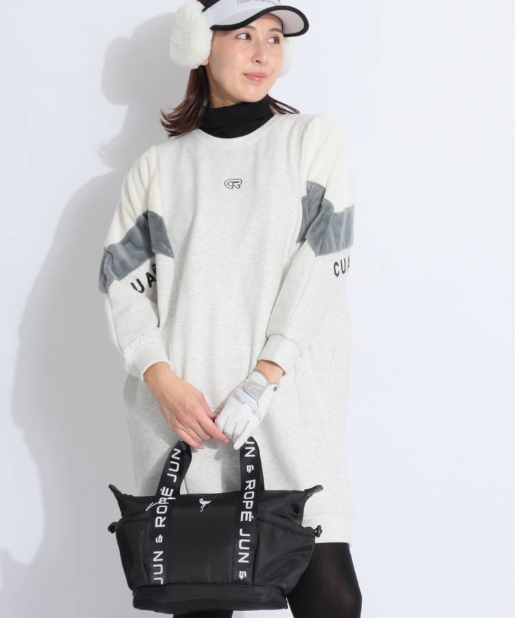 CU 配色ファー切替裏起毛ドルマンスリーブワンピース