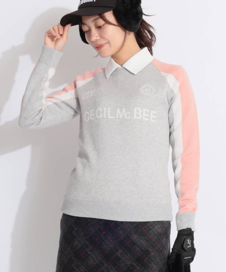 CC 配色ショルダー長袖クルーネックニット