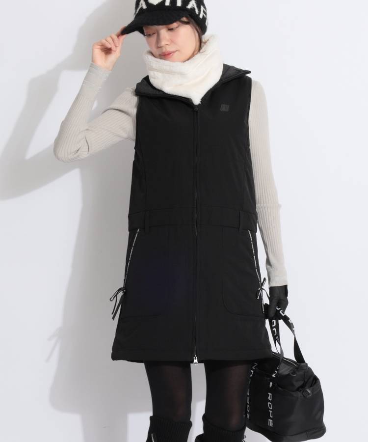 CU ポケットリボンスタンドネック中綿ワンピース