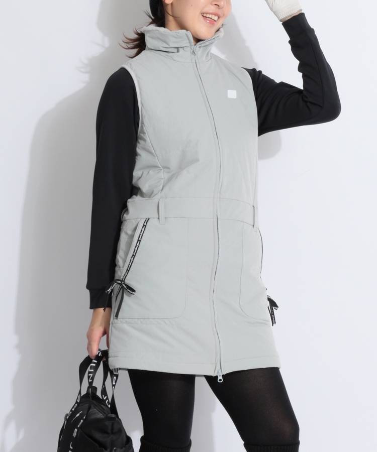 CU ポケットリボンスタンドネック中綿ワンピース