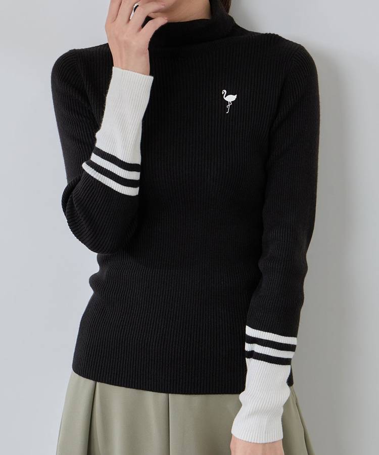 JR バイカラー切替タートルネックリブニット