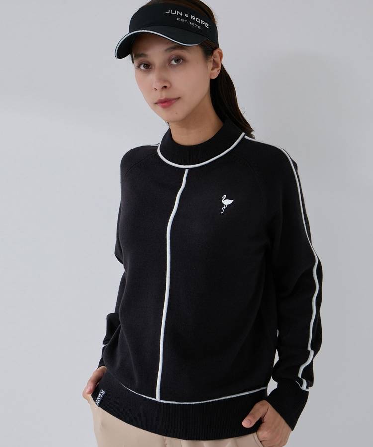 JR 配色ラインモックネックニット