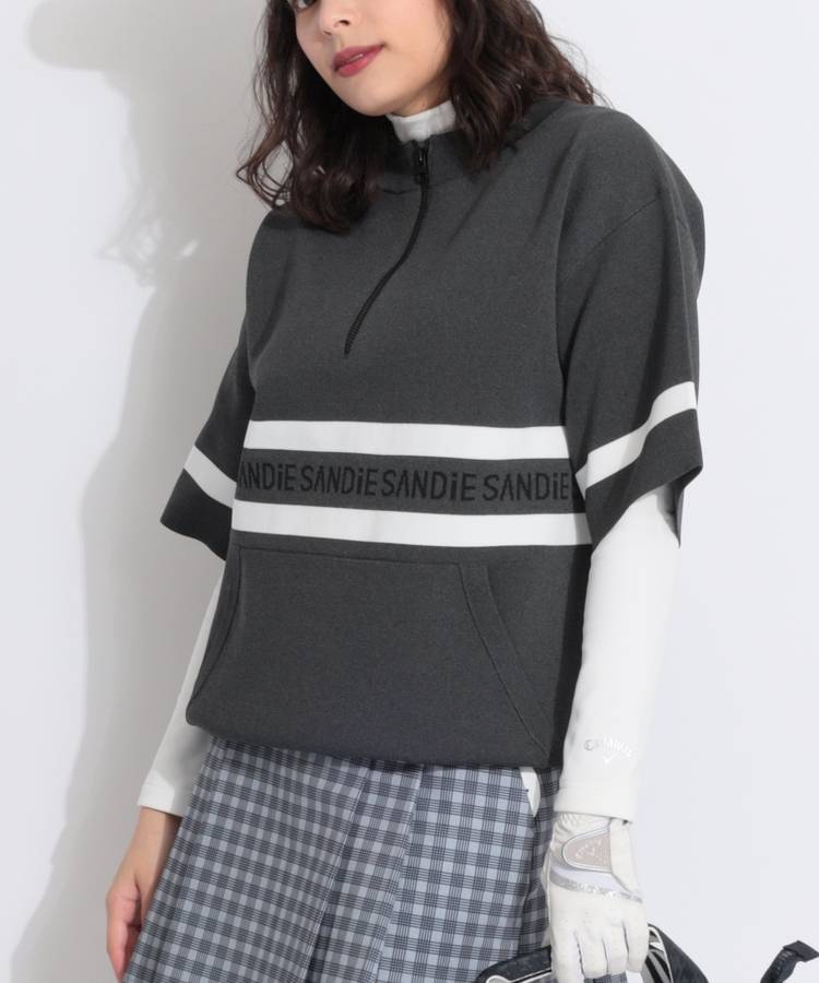 SD 【ユニセックス】ロゴボーダーハーフジップ半袖ニットプルオーバー