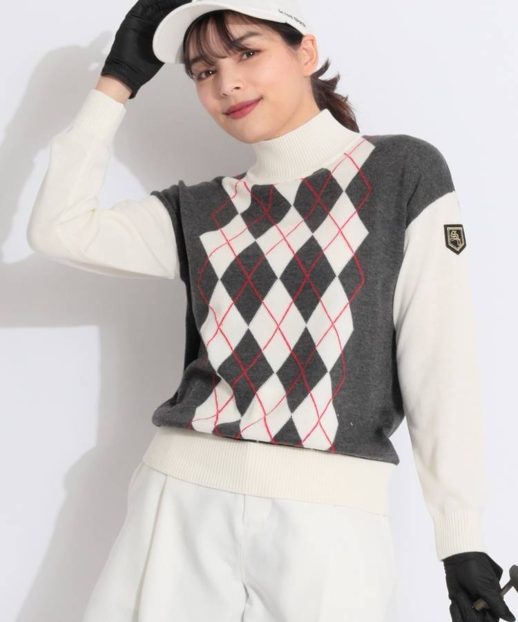SD アーガイル柄配色モックネックニット