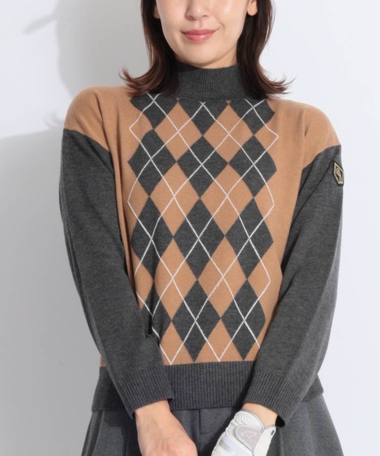 SD アーガイル柄配色モックネックニット