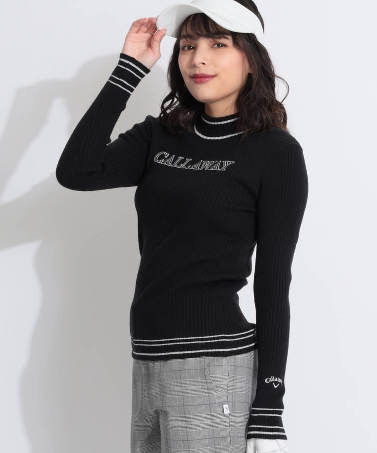 CA ロゴ刺繍ハイネックリブニット