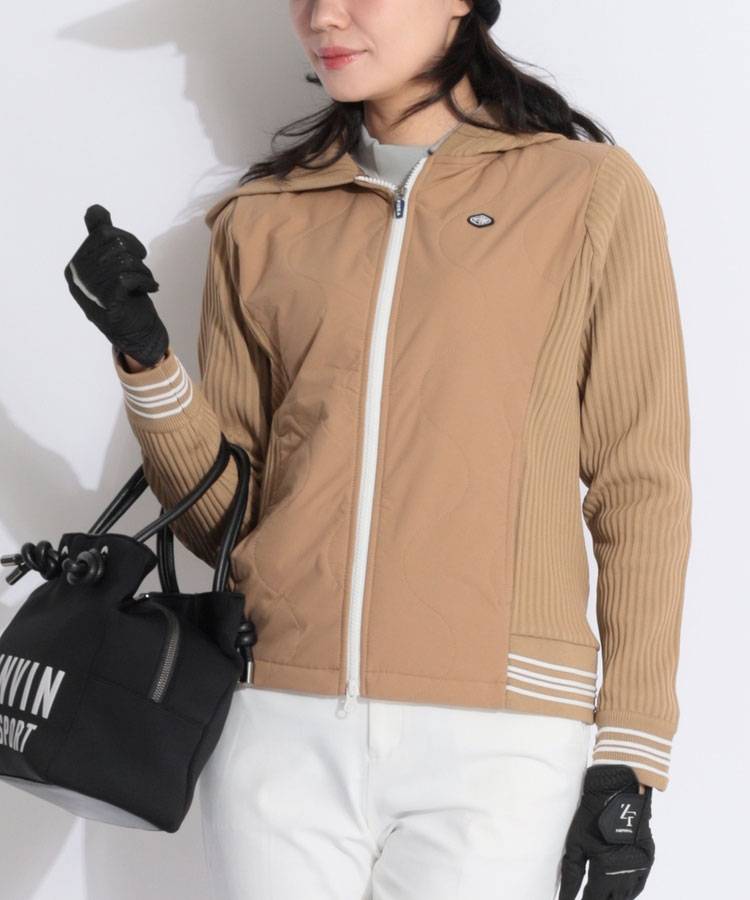 FD 【吸湿発熱】中綿キルト切替ニットパーカー