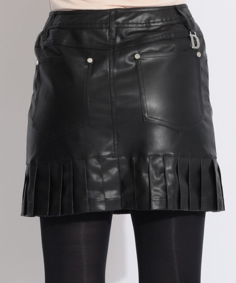 裏微起毛バックプリーツ合皮スカート