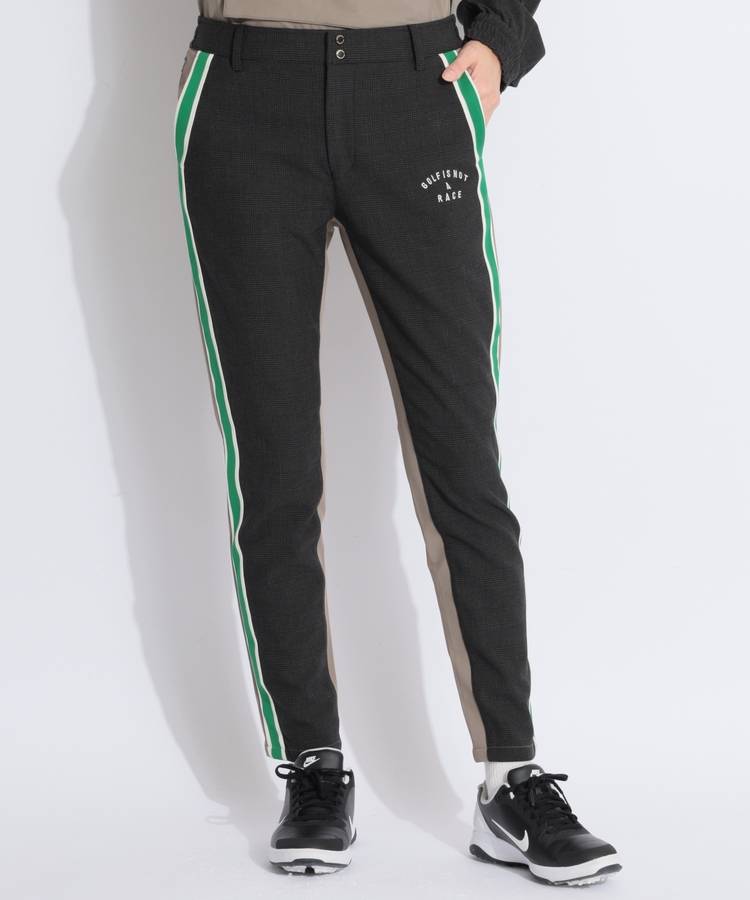 DM サイドライングレンチェック柄テーパードパンツ